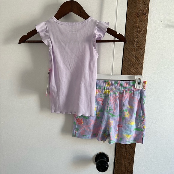 New Hurley Girls 2 Piece Lavender Top & Tropical Shorts Set Matching Outfit Set - Picture 5 of 11